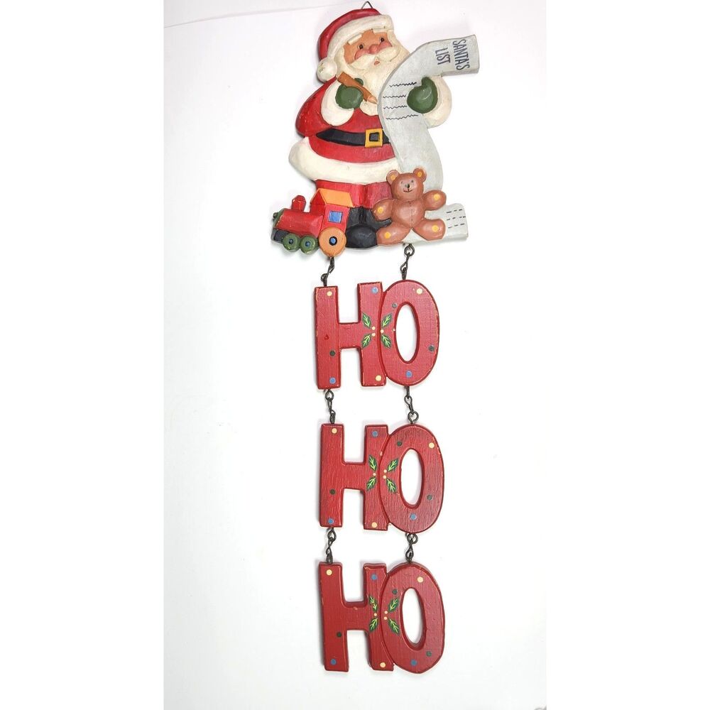 Kurt Adler Vintage Wooden Santa Ho Ho Ho Wall Sign Door Hanging Plaque 20"